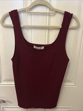 LOFT Ribbed Square-Neck Tank Top in Wine Red Burgundy size XL NWT Quiet Luxury